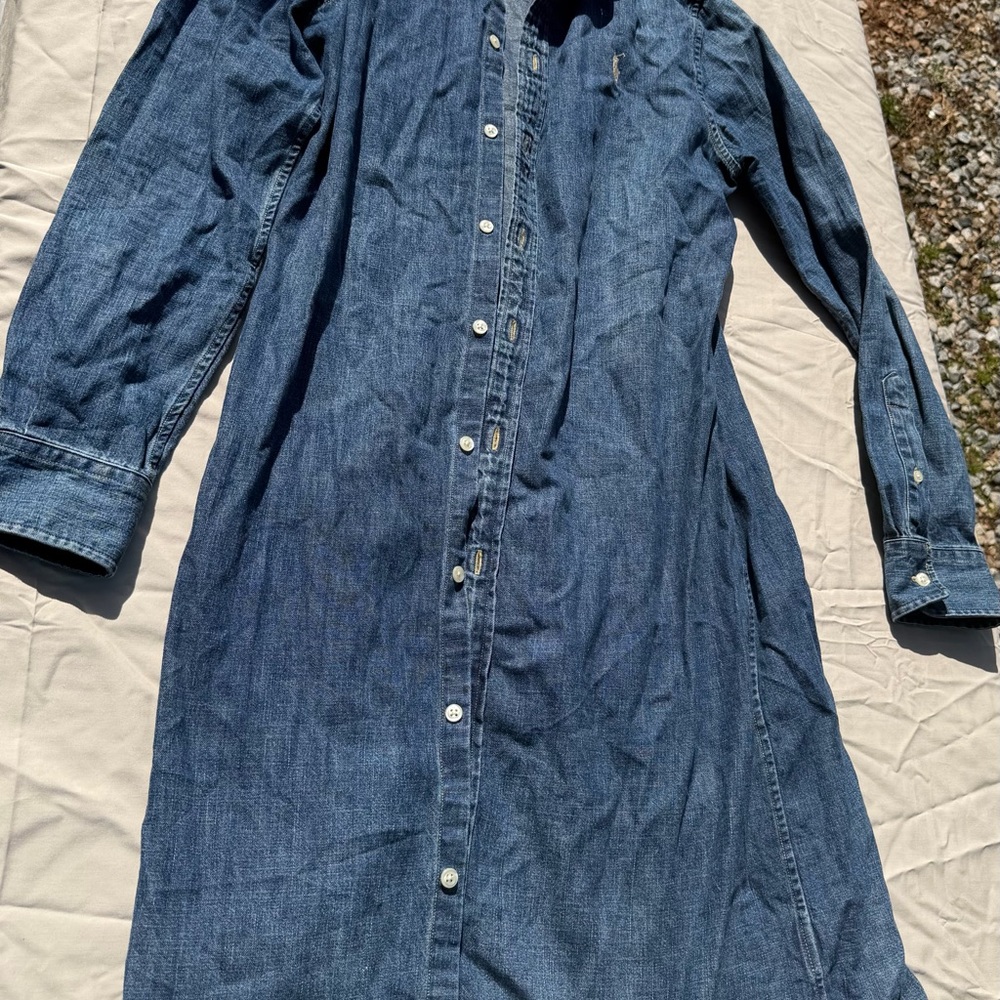 Ralph Lauren Indigo Denim Shirt Dress with Gold Logo